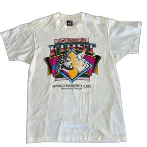 Vtg 90s Let Jesus Be First Bright Colorful Sz Large Graphic Print Single Stitch